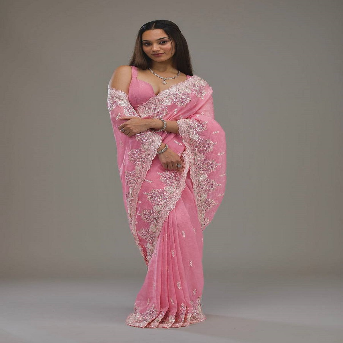 Wedding Wear Pink Color Silk Embroidered Saree Blouse For Women