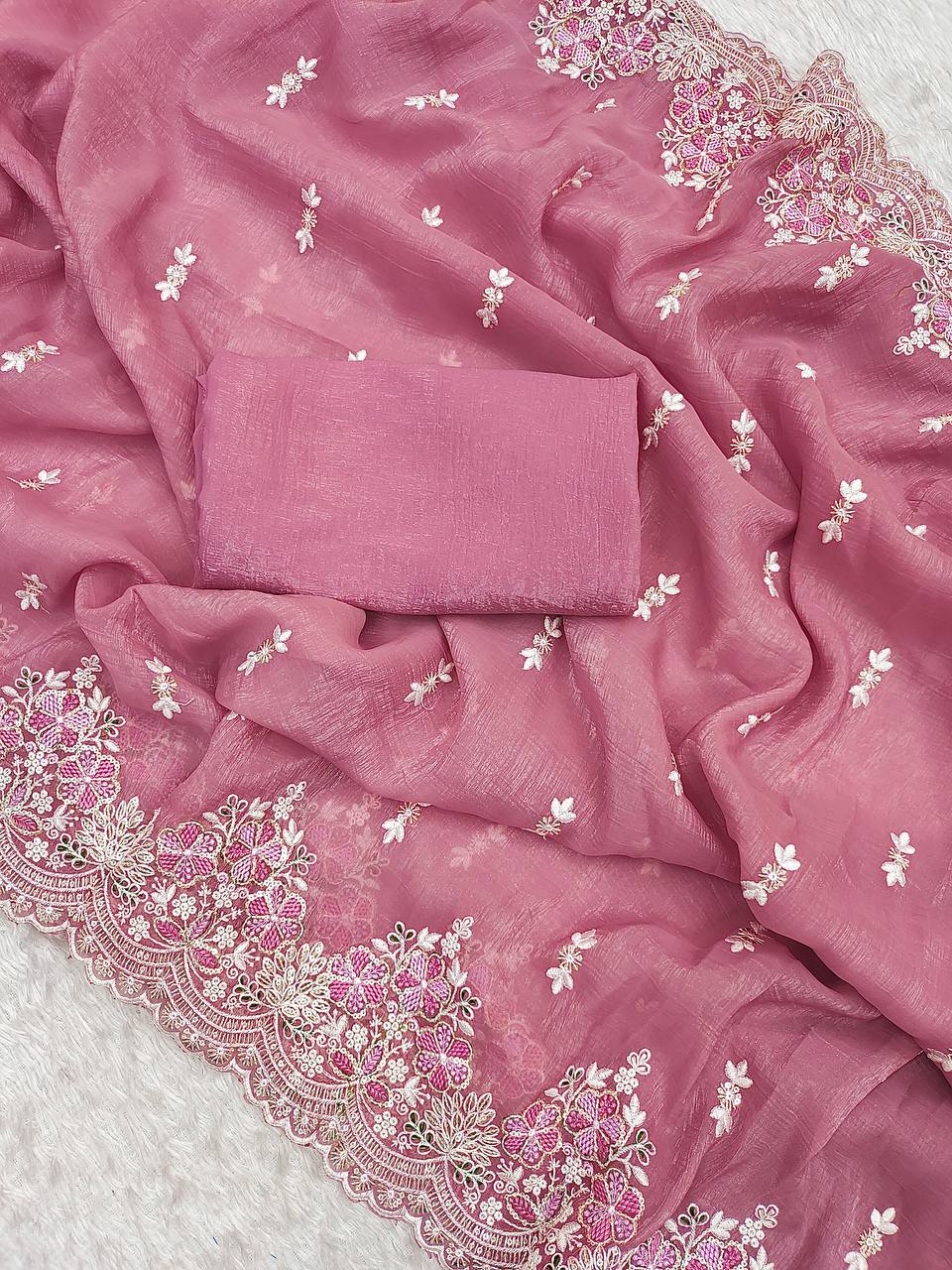 Wedding Wear Pink Color Silk Embroidered Saree Blouse For Women
