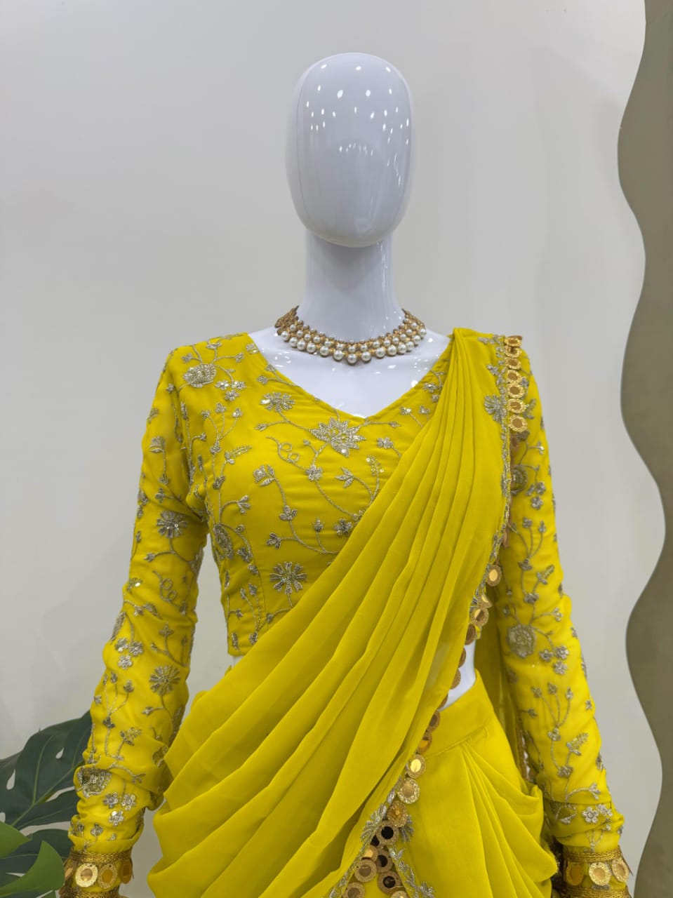 P.Green Georgette Stitched Lehenga Saree