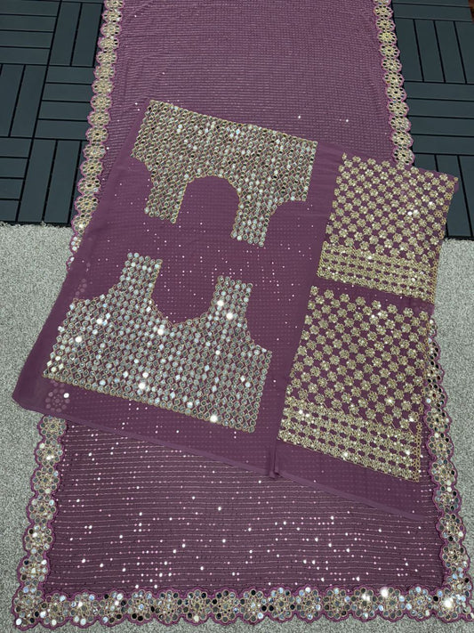 Onion Real Mirror Work Wedding Wear Saree