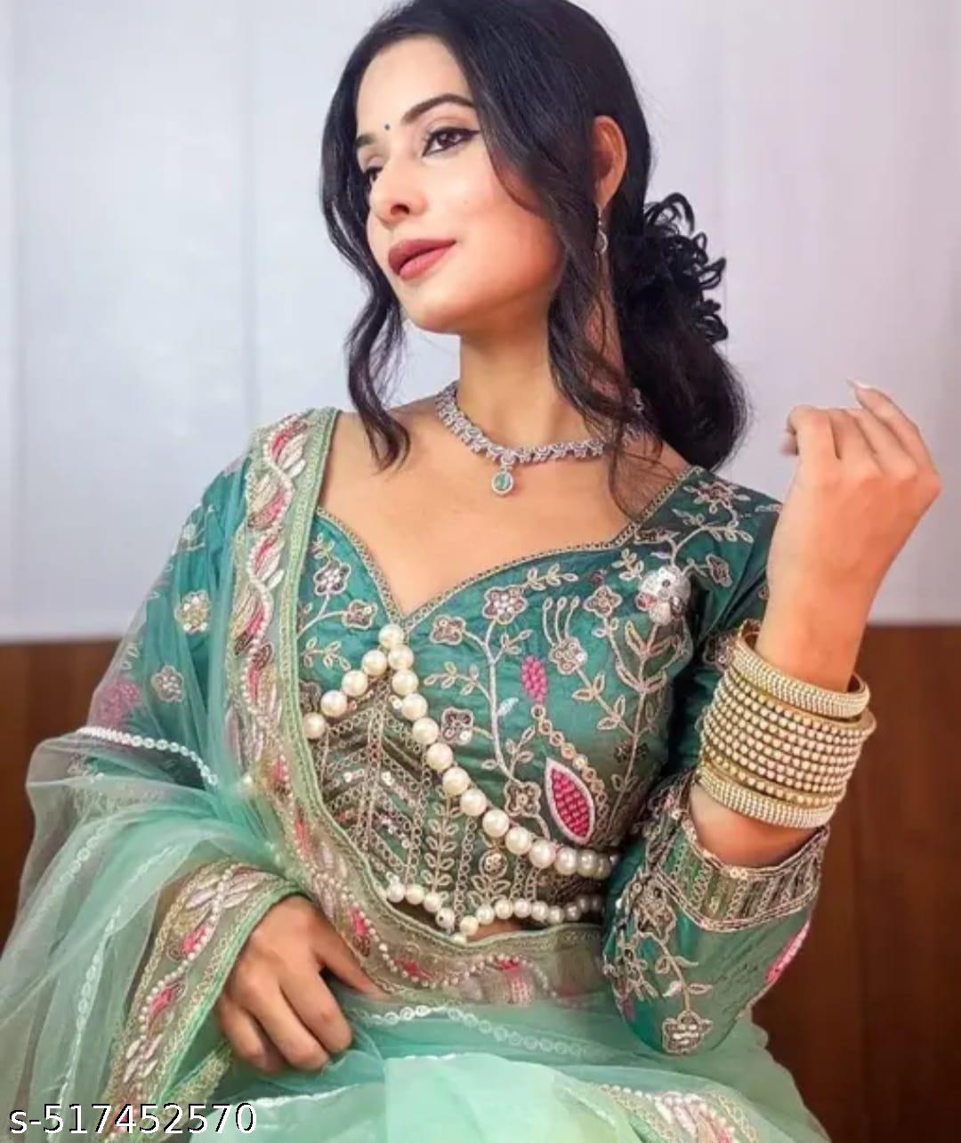 Sky Color Soft Net Saree With Heavy Pearl Work Blouse